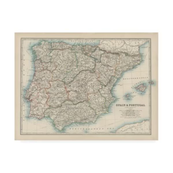 Johnston 'Johnstons Map of Spain And Portugal' Canvas Art, 18x24, Trademark Fine Art, Mfr#: WAG14884-C1824GG